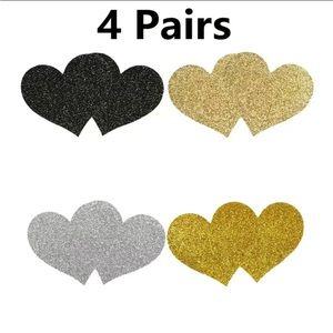 4 Pairs Heart Shaped Nipple Covers, Disposable Shiny Self-Adhesive Anti-convex‎